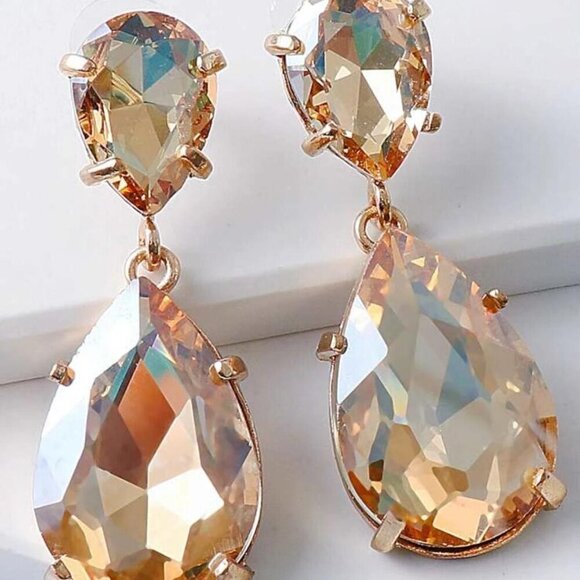 Gold Faceted Teardrop Earrings with Dramatic Design - Picture 2 of 4